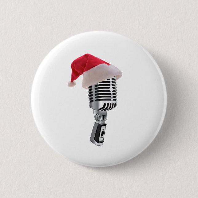 santa microphone 6 cm round badge (Front)