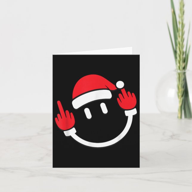 Santa Middle Finger Flip Off _ Christmas Profanity Card (Front)
