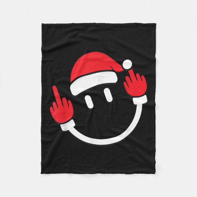 Santa Middle Finger Flip Off _ Christmas Profanity Fleece Blanket (Front)