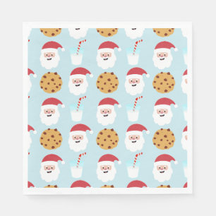 Santa Milk and Cookies Blue Paper Napkin