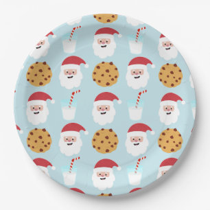 Santa Milk and Cookies Blue Paper Plates