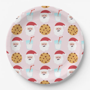 Santa Milk and Cookies Pink Paper Plates