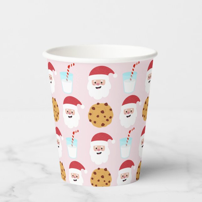 Santa Milk and Cookies with Pink Background Paper Cups (Front)