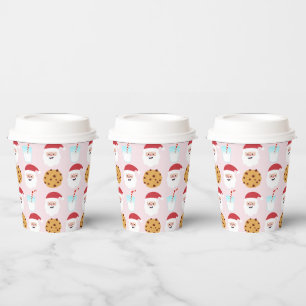 Santa Milk and Cookies with Pink Background Paper Paper Cups
