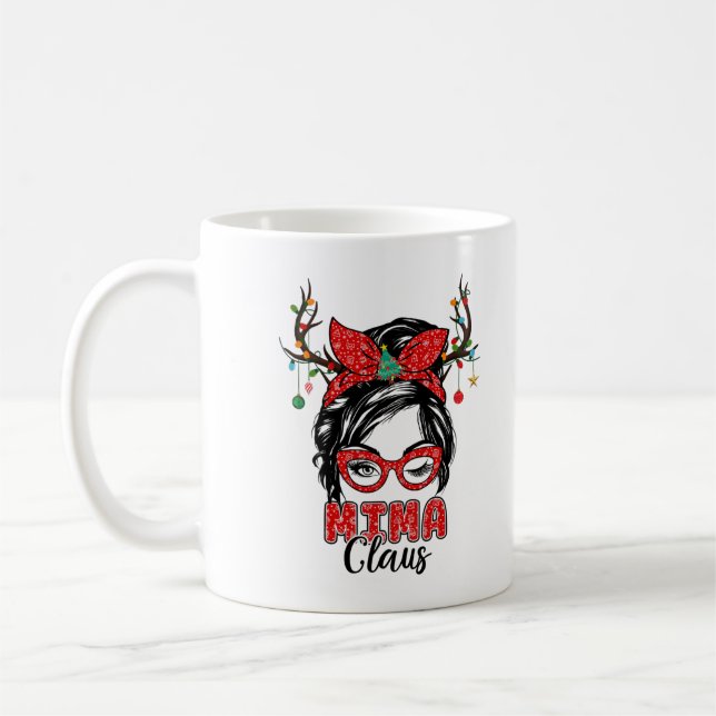 Santa Mima Claus Messy Bun Wink Eye Christmas Orna Coffee Mug (Left)