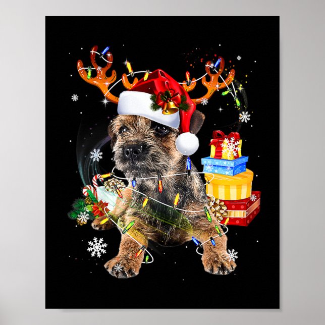 Santa Miniature Schnauzer with Christmas lights Xm Poster (Front)