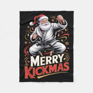 Santa MMA Karate Merry Kickmas Ugly Christmas Jiu Fleece Blanket