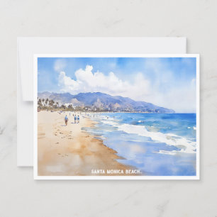 Santa Monica Beach, Ca watercolor painting Postcard