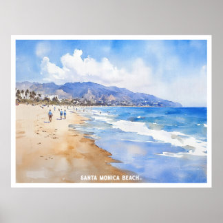 Santa Monica Beach, Ca watercolor painting Poster