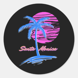 Santa Monica Beach Outrun 80s Aesthetic Vaporwave  Classic Round Sticker