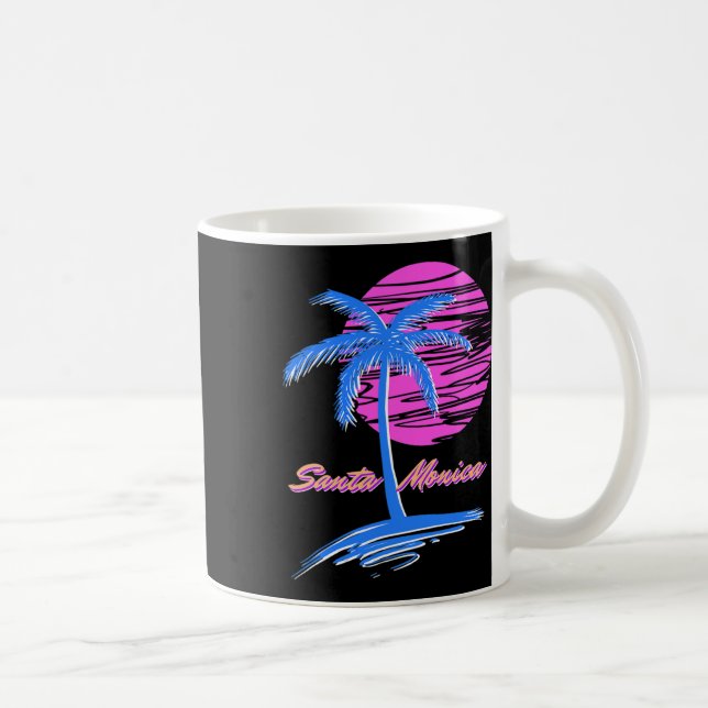 Santa Monica Beach Outrun 80s Aesthetic Vaporwave  Coffee Mug (Right)