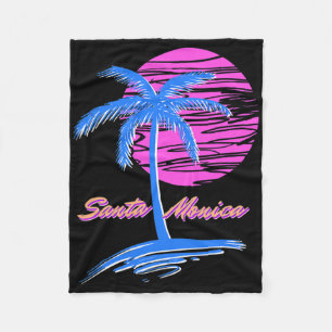 Santa Monica Beach Outrun 80s Aesthetic Vaporwave  Fleece Blanket