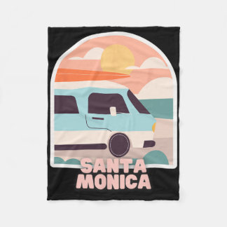 Santa Monica Beach Retro Pastel Colours Sun And Su Fleece Blanket