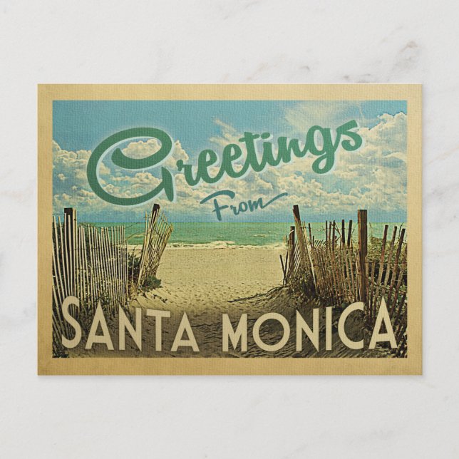 Santa Monica Beach Vintage Travel Postcard (Front)