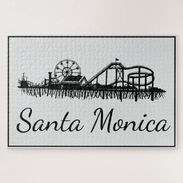 Santa Monica CA California Pier Silhouette Cali Jigsaw Puzzle (Horizontal)