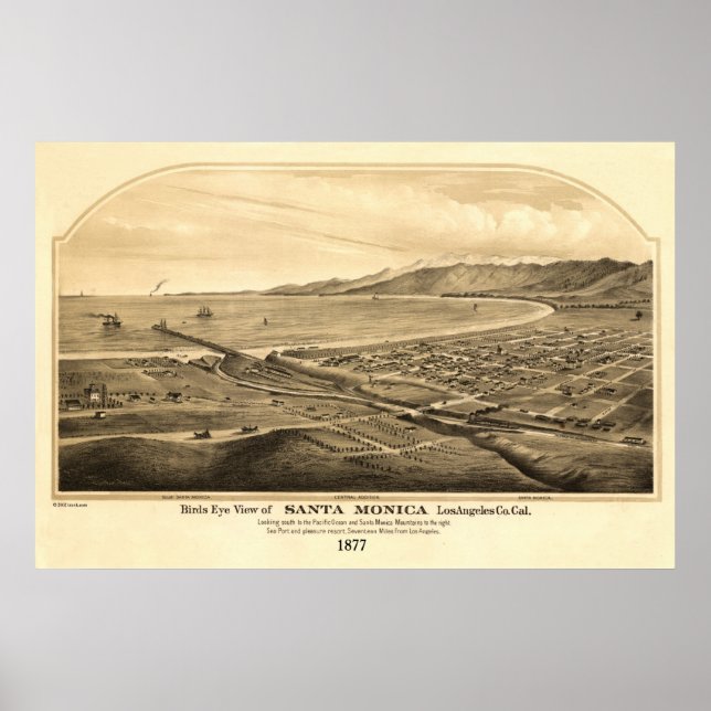 Santa Monica CA Panoramic Bird's Eye View Poster (Front)