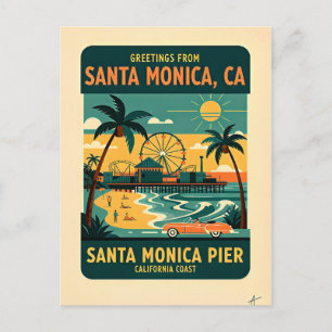 Santa Monica CA Pier Retro Travel  1950s Postcard