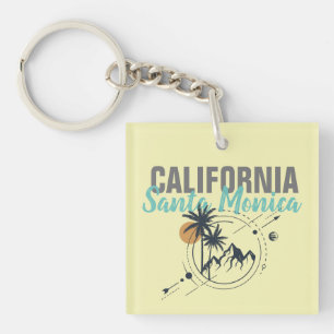 Santa Monica California Geometric Palms Key Ring