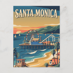 Santa Monica California Pier Vintage Travel Poster Postcard