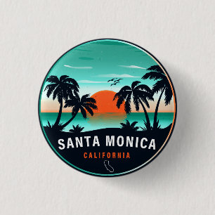 Santa Monica California Retro Sunset Souvenirs 80s 3 Cm Round Badge