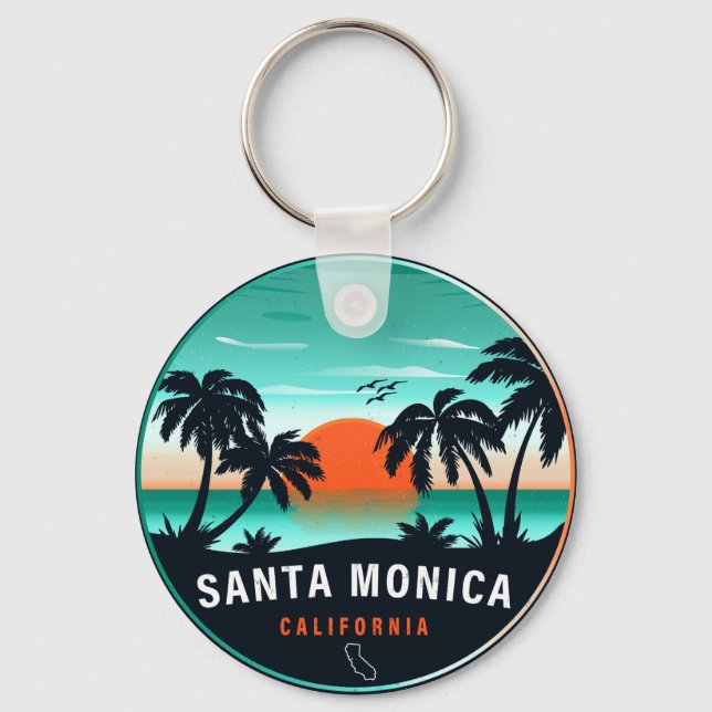 Santa Monica California Retro Sunset Souvenirs 80s Key Ring (Front)