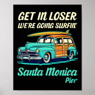 Santa Monica California Surf Girl Women Men Vintag Poster