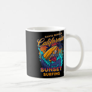 Santa Monica California Surfing Skeleton Sunset Su Coffee Mug