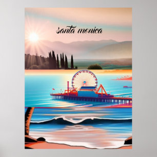 Santa Monica California Travel Postcard, Californi Poster