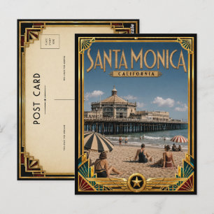 Santa Monica California Vintage Art Deco Golden Postcard