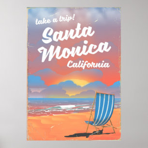 Santa Monica California vintage beach poster