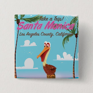 Santa Monica Cartoon retro travel poster 15 Cm Square Badge