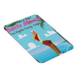Santa Monica Cartoon retro travel poster Magnet