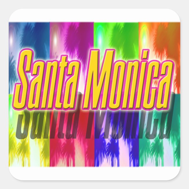 "Santa Monica" Colourful Palms Sticker (Front)