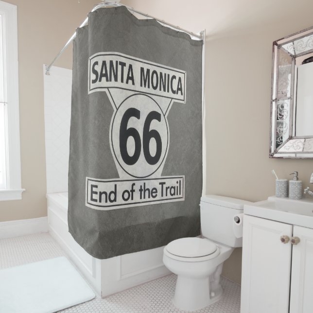 Santa Monica End of the Trail Route 66 Shower Curtain (In Situ)