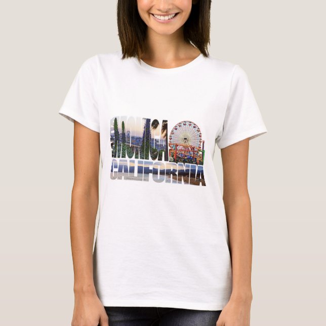Santa Monica logo flowers pier beach T-Shirt (Front)