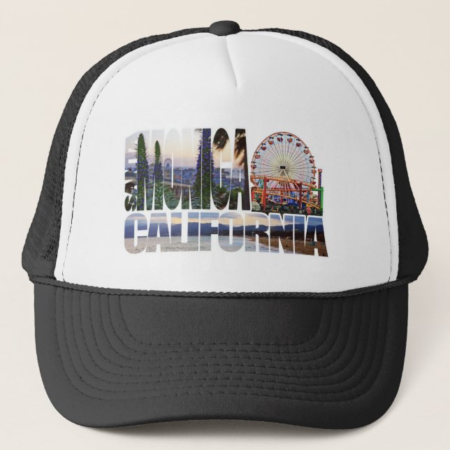 Santa Monica logo flowers pier beach Trucker Hat (Front)