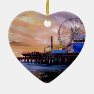 Santa Monica Pier At Sunset Ceramic Tree Decoration