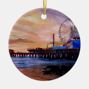 Santa Monica Pier At Sunset Ceramic Tree Decoration