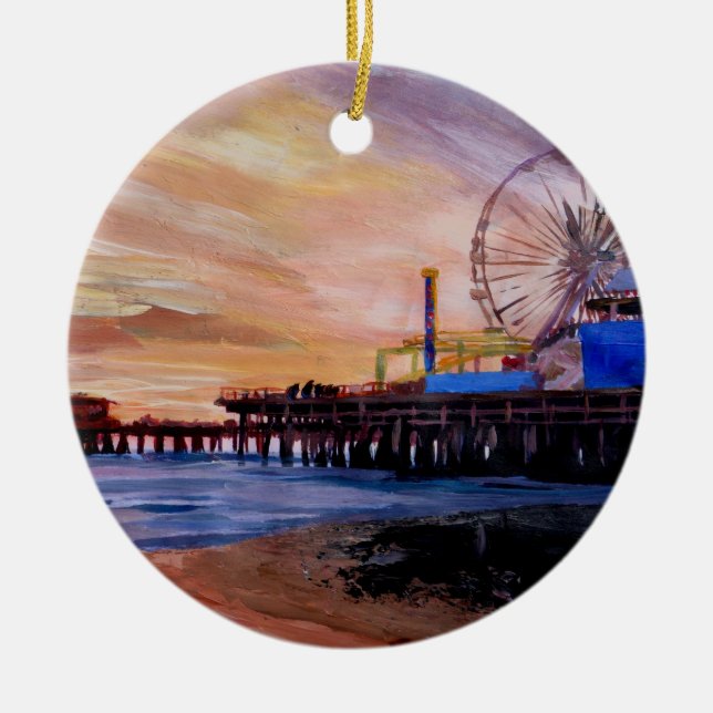 Santa Monica Pier At Sunset Ceramic Tree Decoration (Front)
