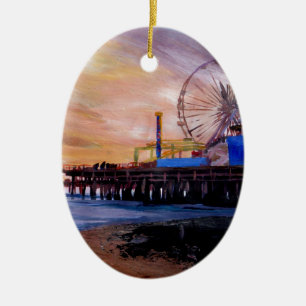 Santa Monica Pier At Sunset Ceramic Tree Decoration