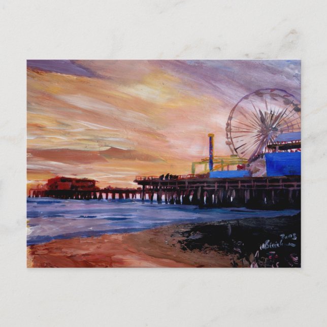 Santa Monica Pier At Sunset Postcard (Front)