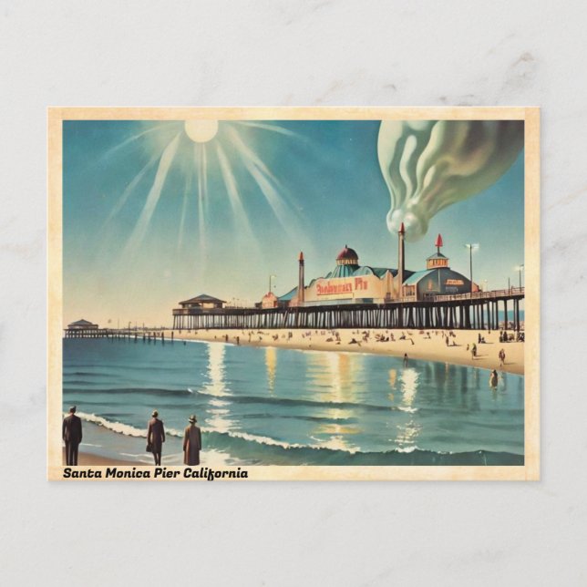 Santa Monica Pier California Vintage Travel Postcard (Front)