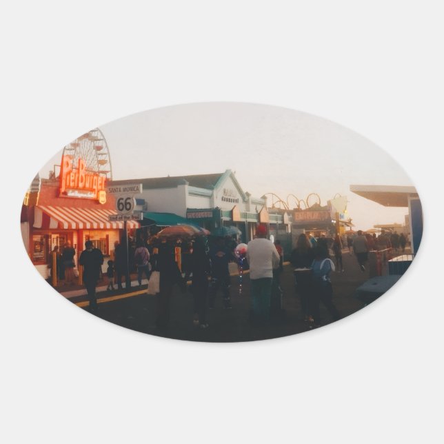 Santa Monica Pier, Los Angeles, California Oval Sticker (Front)