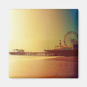 Santa Monica Pier - Orange Sunrise Photo Edit Magnet