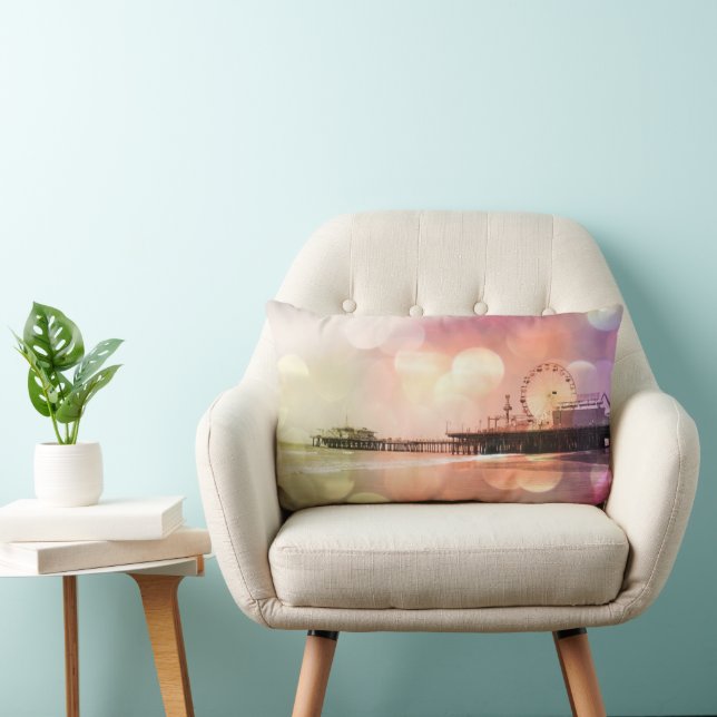 Santa Monica Pier - Sparkling Pink Photo Edit Lumbar Cushion (Chair)