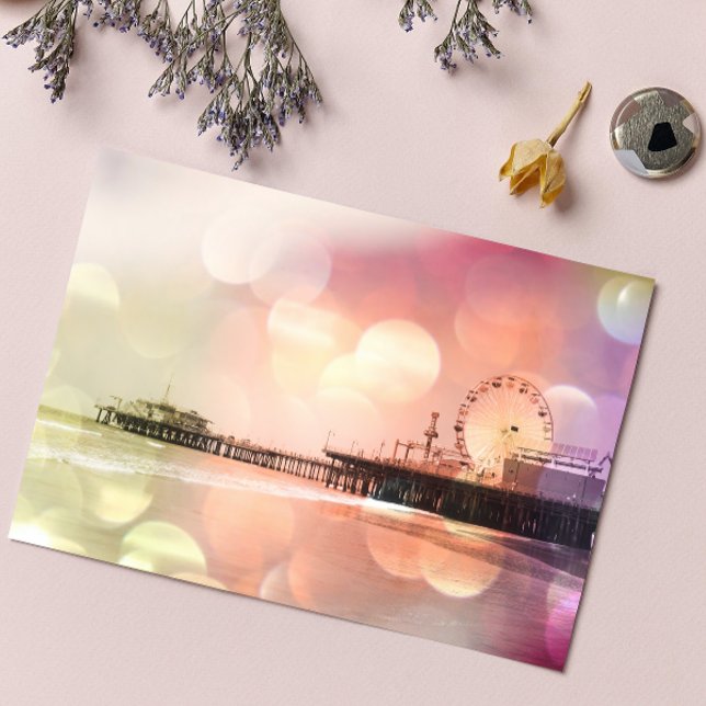 Santa Monica Pier - Sparkling Pink Photo Edit Postcard (Creator Uploaded)