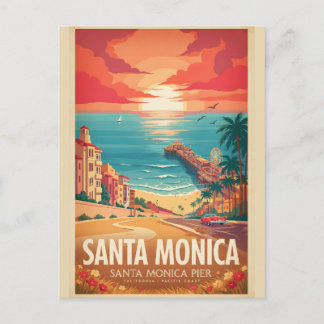 Santa Monica Pier Vintage California Travel Poster Postcard