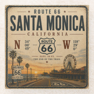 Santa Monica Route 66 Sip Stop Glass Coaster