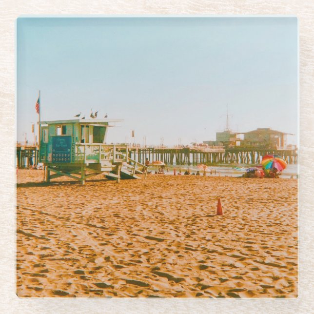 Santa Monica State Beach, Los Angeles, California  Glass Coaster (Front)