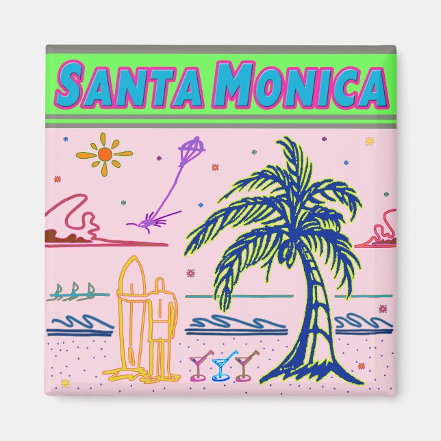 "Santa Monica" Surfer Beach Magnet (Front)